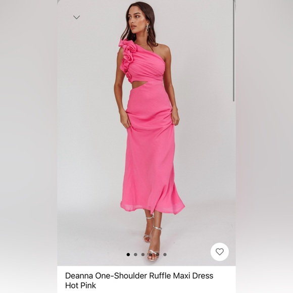 Hot pink One-Shoulder Ruffle Maxi Dress - Picture 1 of 3